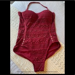 Maroon crochet swimsuit
